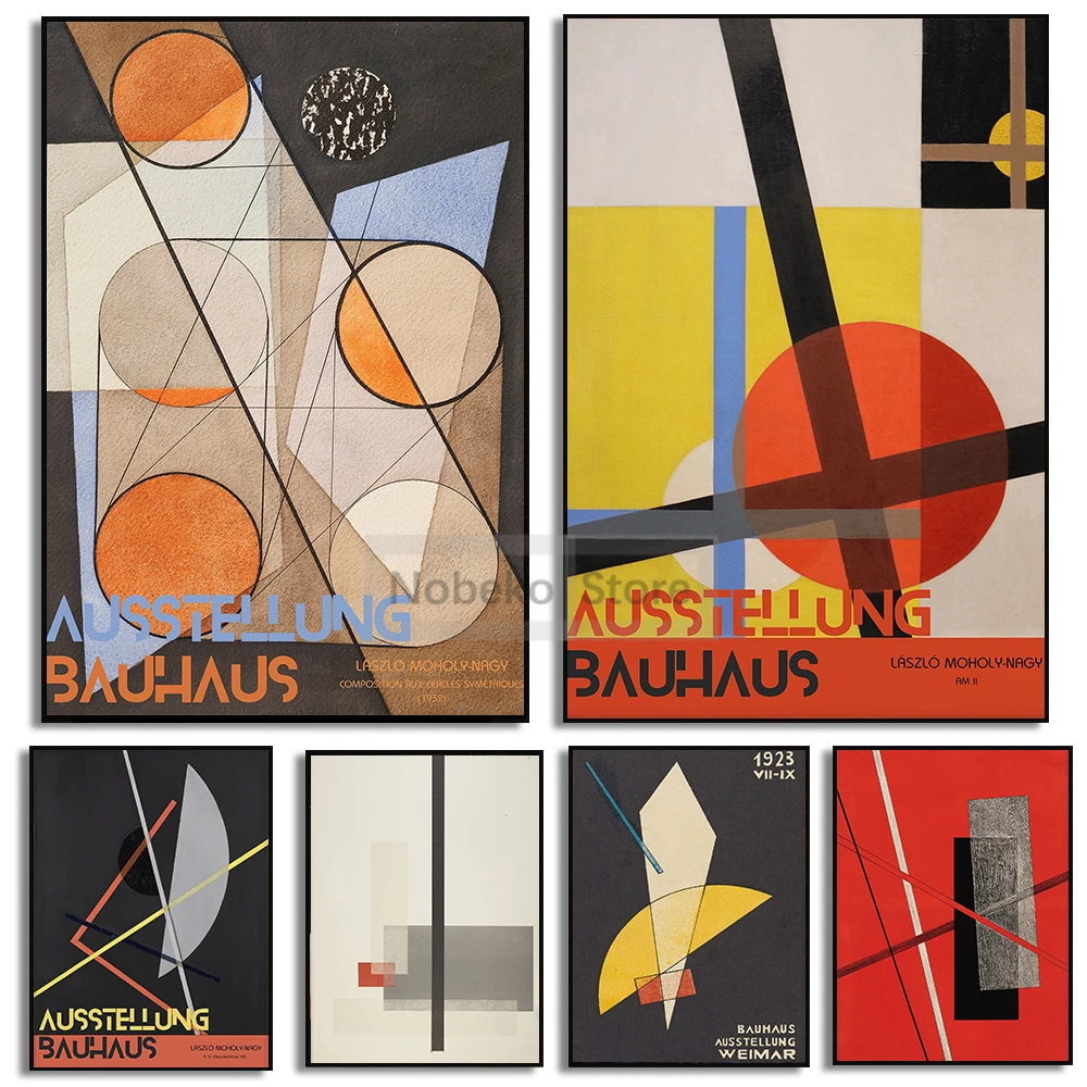 Vintage Bauhaus Exhibition Poster László Moholy-Nagy Works Prints Canvas Painting Wall Art Pictures Home Room Abstract Decor