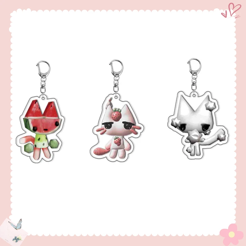 Cartoon Strawberry Watermelon Stars Petterns Cat Acrylic Keychain Kawaii Backpack Pendant Anime Keyring Women Girl Friends Gifts