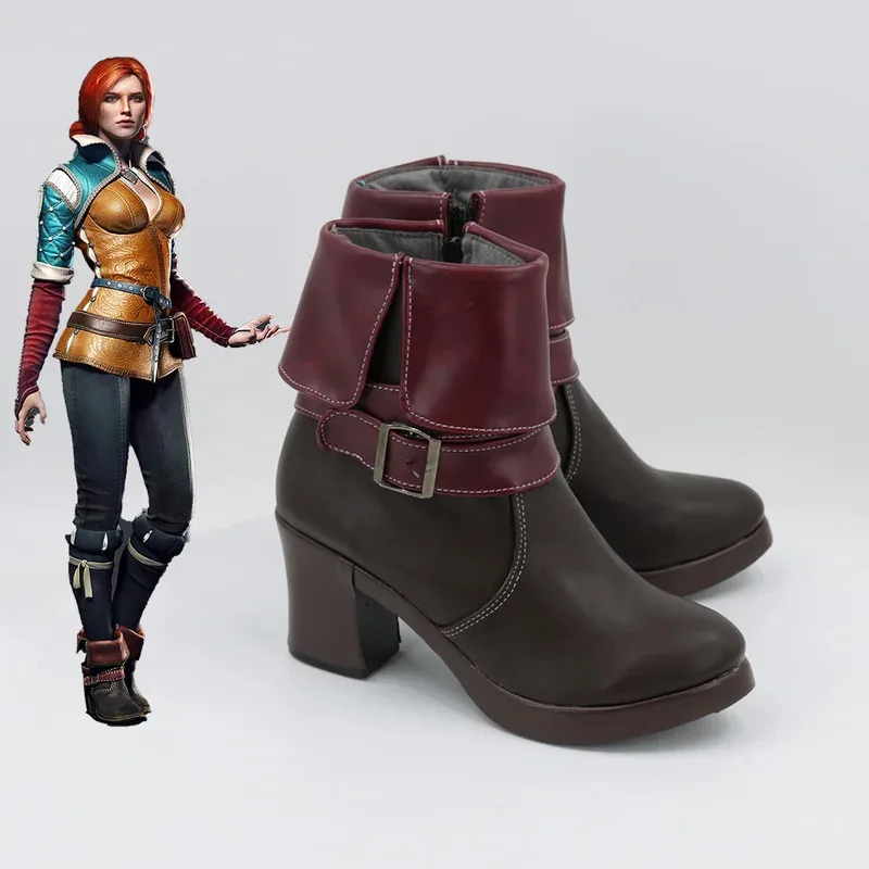 Triss Merigold คอสเพลย์ฮาโลวีน Carnival รองเท้าอะนิเมะ PU รองเท้าหนังคอสเพลย์ Prop Custom Made