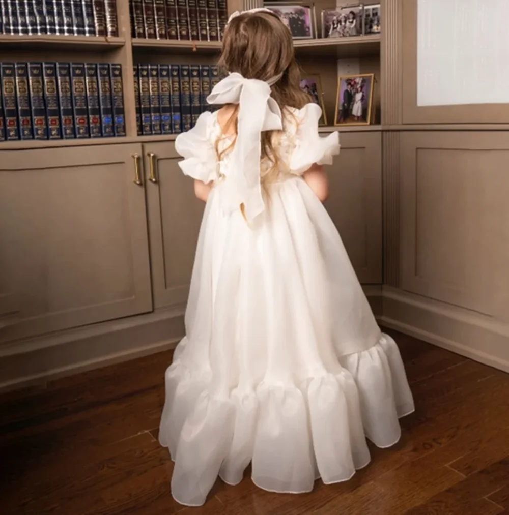 

Luxury Diamonds Applique A Line Short Sleeve First Communion Dres Floor Length Princess Elegant Flower Girl Gown Customized