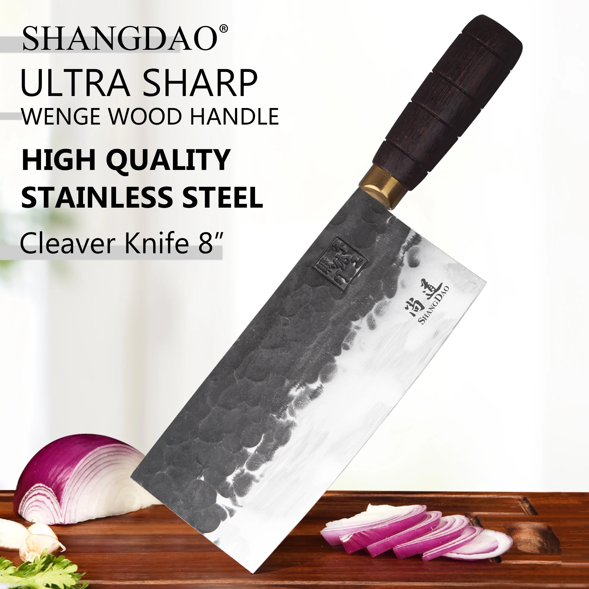 

SHANGDAO High Quality Stainless Steel 8"Meat Cleaver Butcher Knife, Hand Forged Full Tang Cleaver Knife with Wood Handle