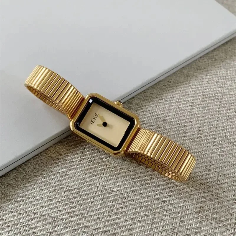 Women Quartz Watch Luxury Clock Fashion Rectangle Dial Vintage Gold Orologio Stainless Steel Band Reloj Ladies Square Wristwatch