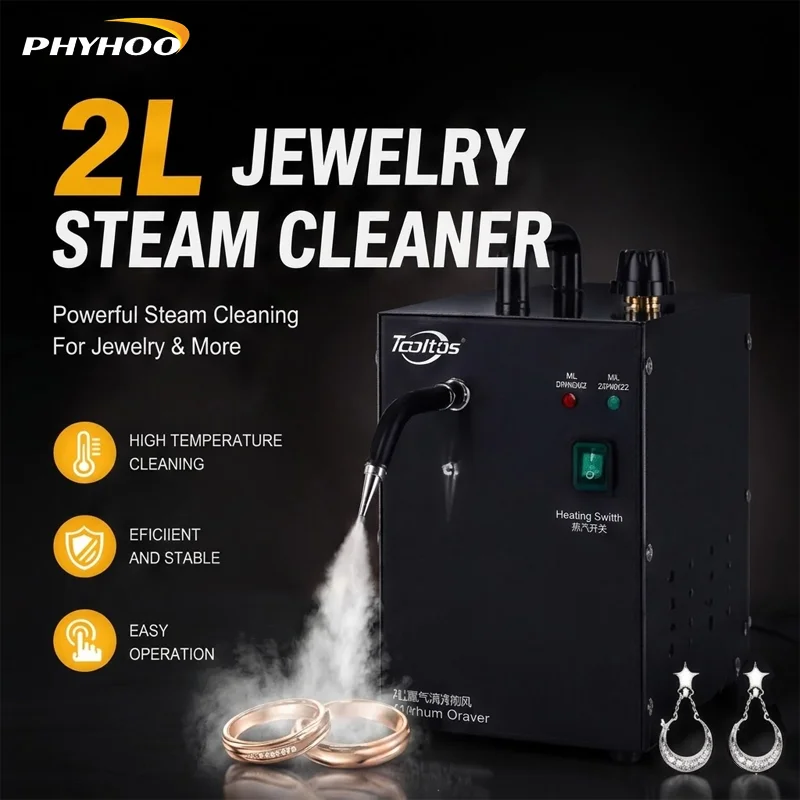 PHYHOO 2L Jewelry Steam Cleaner 1500W Professional High Temperature 3 Bar Pressure Washer Machine with Foot Pedal for Watch Ring