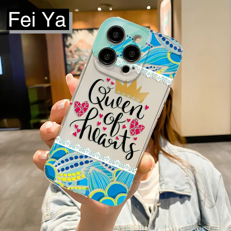 Fashion Transparent Crown Love Art Flower Cartoon Phone Case , Cape for iPhone 16, 15, 14, 13, 12, 11 Pro Max , X, XR ,XS ,7 ,8