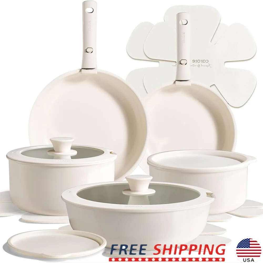 

15 PCS Non Toxic Ceramic Cookware Set Non Stick Pots Pans Induction Scratch Resistant Kitchen Essentials