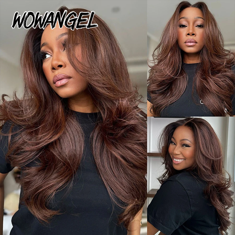 Wow Angel 5x5 HD Lace Closure Perücken Schokoladenbraun Body Wave Echthaarperücken Hautähnliche Klebefreie Perücken für Frauen Fertig zum Tragen – Detail 4
