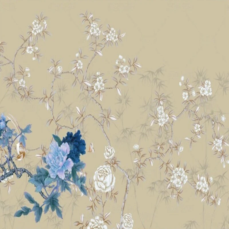 MU9214 Originele blauwe bloem rijst achtergrond foto voor TV slaapkamer woondecoratie achtergrond muur