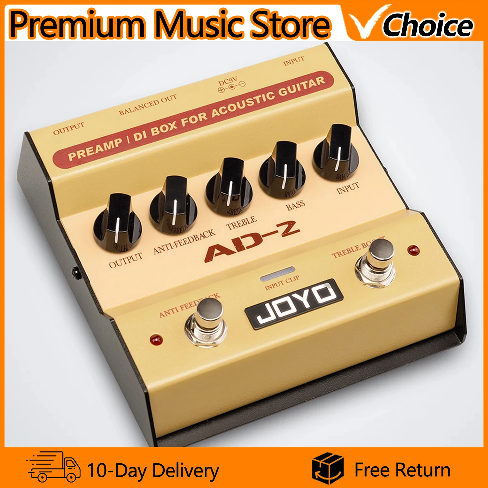 JOYO Acoustic Guitar Pedal AD-2 Preamp DI Box High Sensitivity 2 Stage EQ Adjustment Knobs Effect Guitar Parts & Accessories