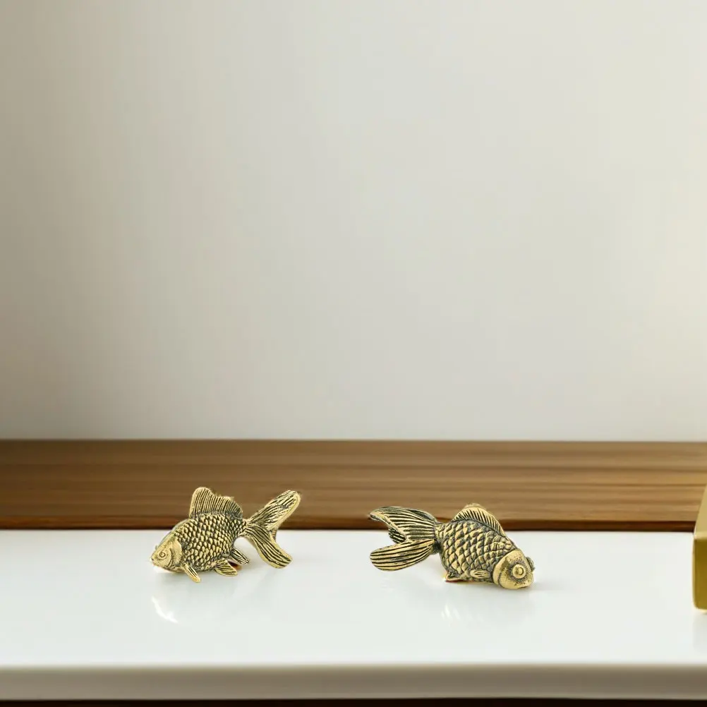 2 قطعة سمكة ذهبية نحاسية لتزيين المنزل وديكورات تمثال نحاسي على شكل حيوان