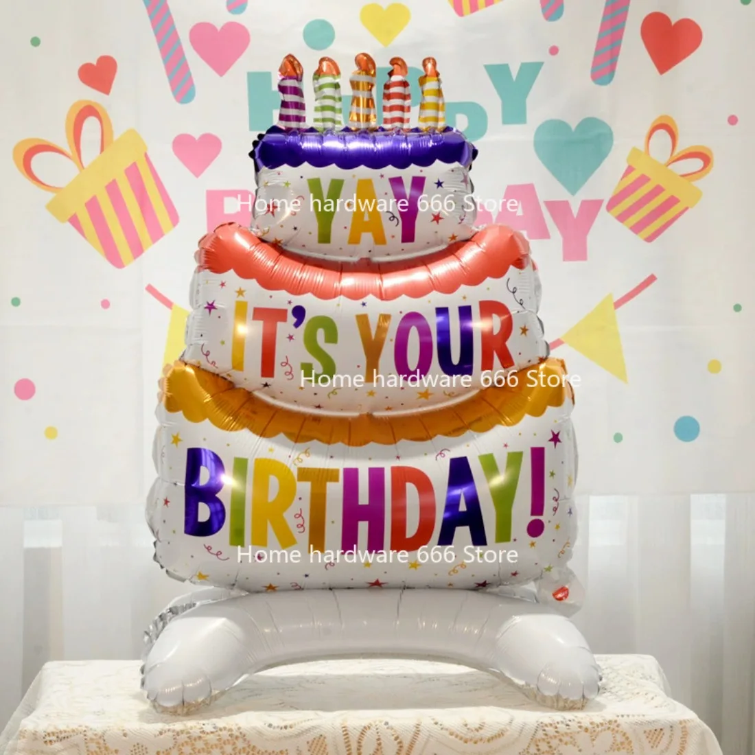 New Stand Cake Balloons Large Pink Blue Aluminum Film Balloon Happy Birthday Balloon Background Decoration