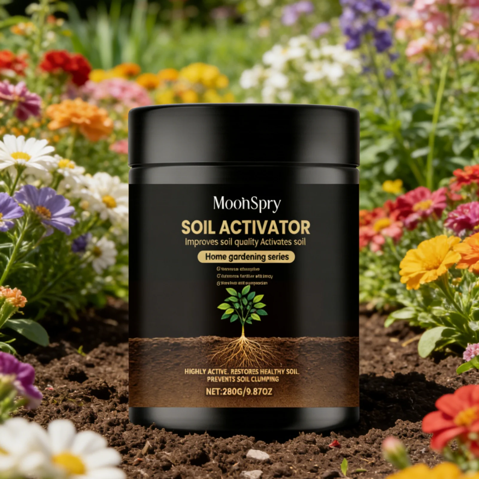 Mejorador de Suelo MoonSpry, Promueve la Absorción de Nutrientes, Mejora la Eficiencia del Fertilizante, Mejora la Fotosíntesis, Potenciador Orgánico del Suelo
