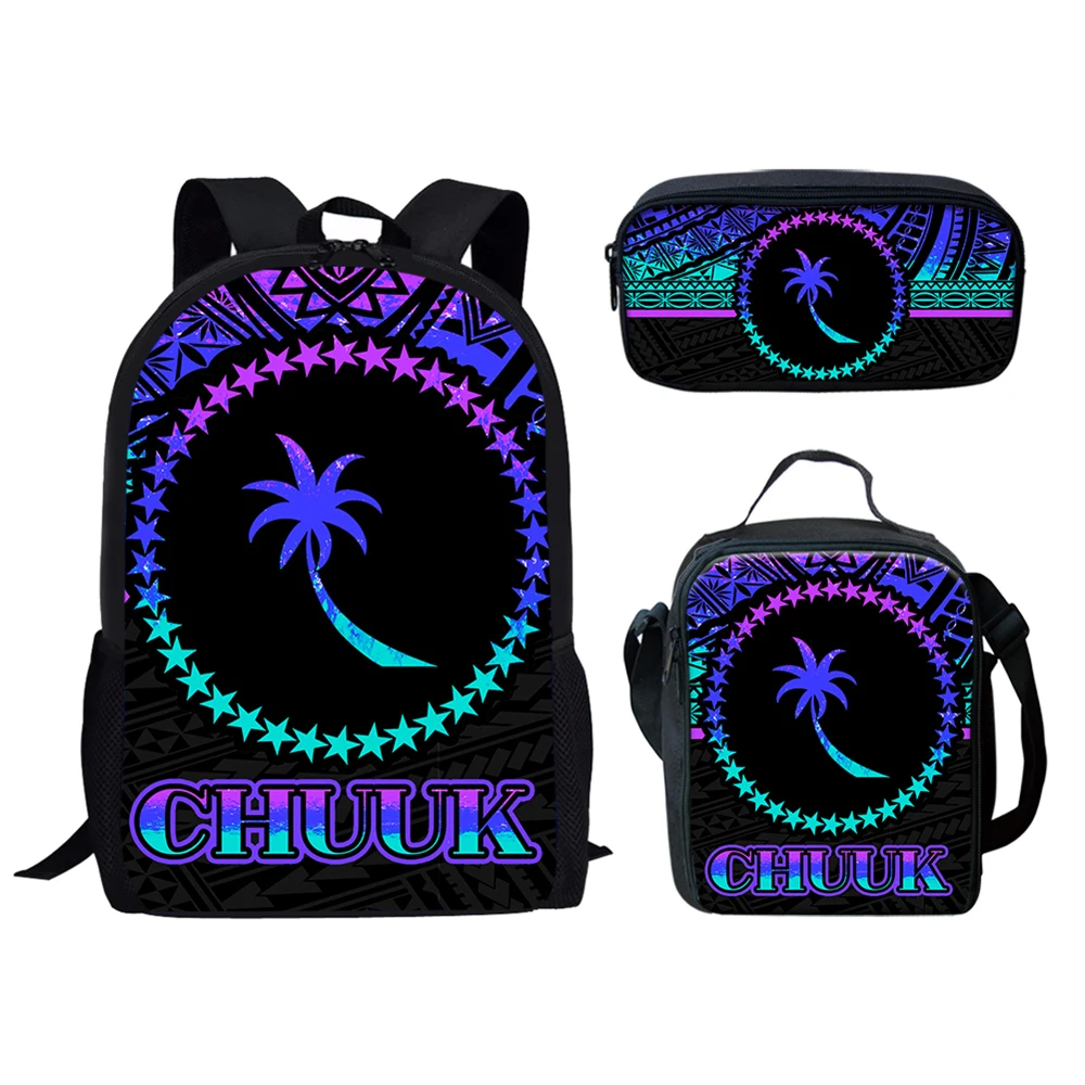 Harajuku Novelty Cool Chuuk Tribal Polynesian 3D Print 3pcs/Set pupil School Bags Laptop Daypack Backpack Lunch bag Pencil Case