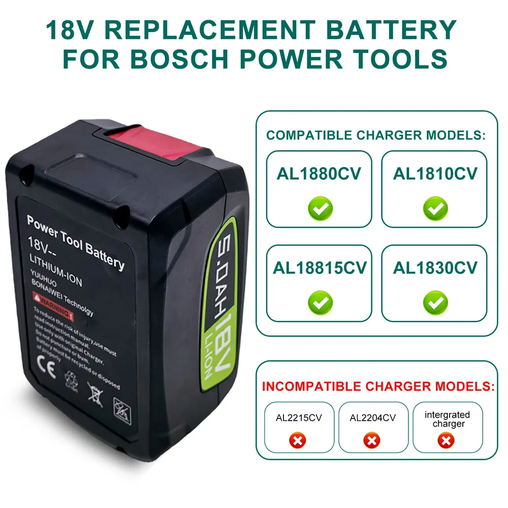 

For Bosch AL1880CV AL18815CV Home & Garden PBA PSB PSR 18V Tools Replacement Battery For Bosch PBA Battery 18V 5.0Ah