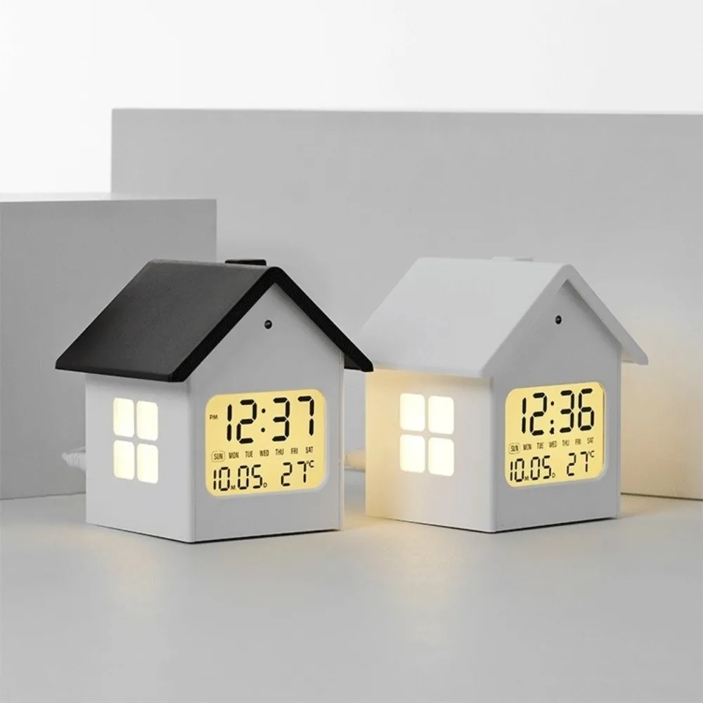 Time/Date/Week/Temperature Electronic Alarm Clock Soft Lighting LCD Display House Shape Digital Alarm Clock ABS 12/24 Hours