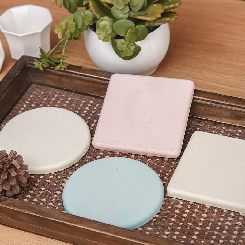 1Pc Solid Color Diatomaceous Earth Coaster - Round/Square Absorbent Non-slip Mat, Toiletries Cup Pad for Home Kitchen Decoration