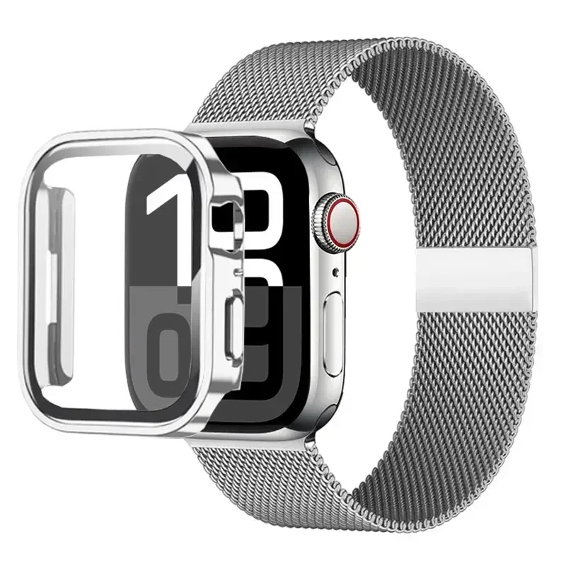 Milanese Loop Strap für Apple Watch Ultra 49 mm Band 44 mm 40 mm 41 45 mm Gold Silber Leopardenarmband + Hülle iWatch 9 8 7 6 5 4 3 SE – Detail 7