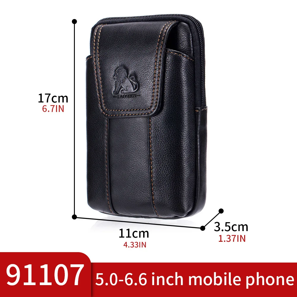 1pc Genuine Leather Mobile Phone Bag Men\'s Cowhide Waist Bag Wearable Belt Can Be Hooked Business Commuting Durable Wear-resista