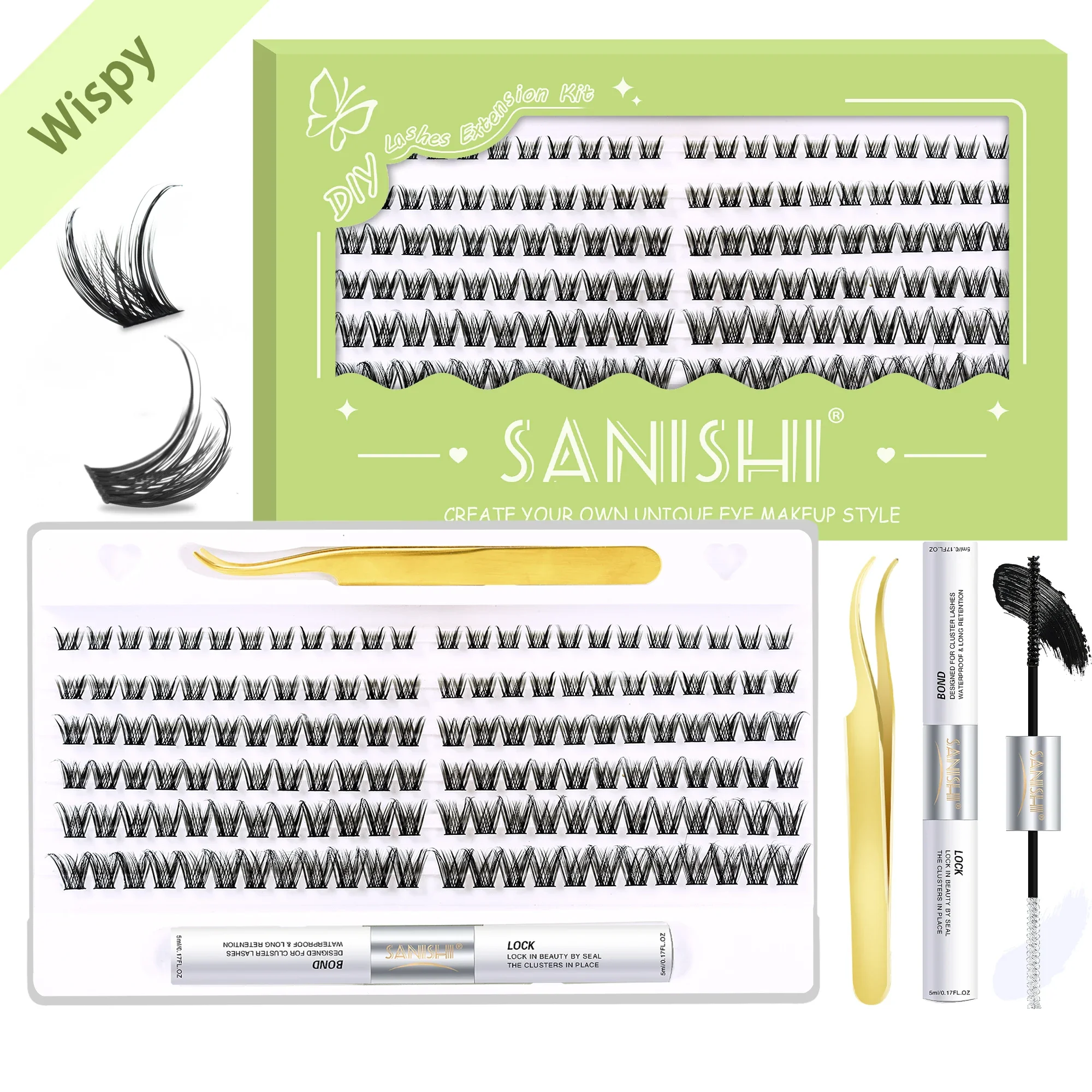 Sanishi Eyelash Extension Set 144PCS 9-16mm Hybrid Eyelash ExtensionSet with Eyelash Adhesive and Sealant and Eyelash Applicator