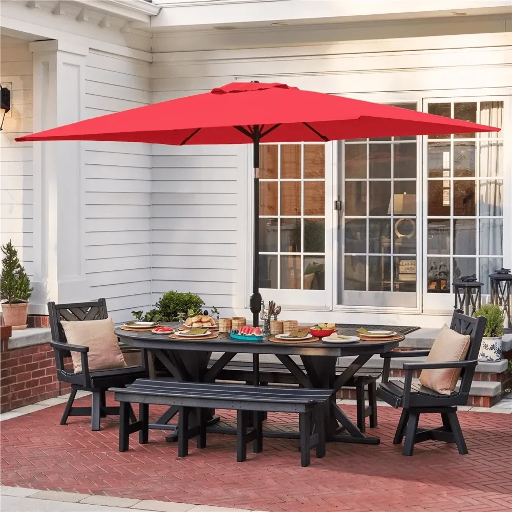 

10 FT Rectangular Patio Umbrella Adjustable Market Umbrella With PushButton Tilt Crank Control Outdoor Parasol Corner Outdoor C