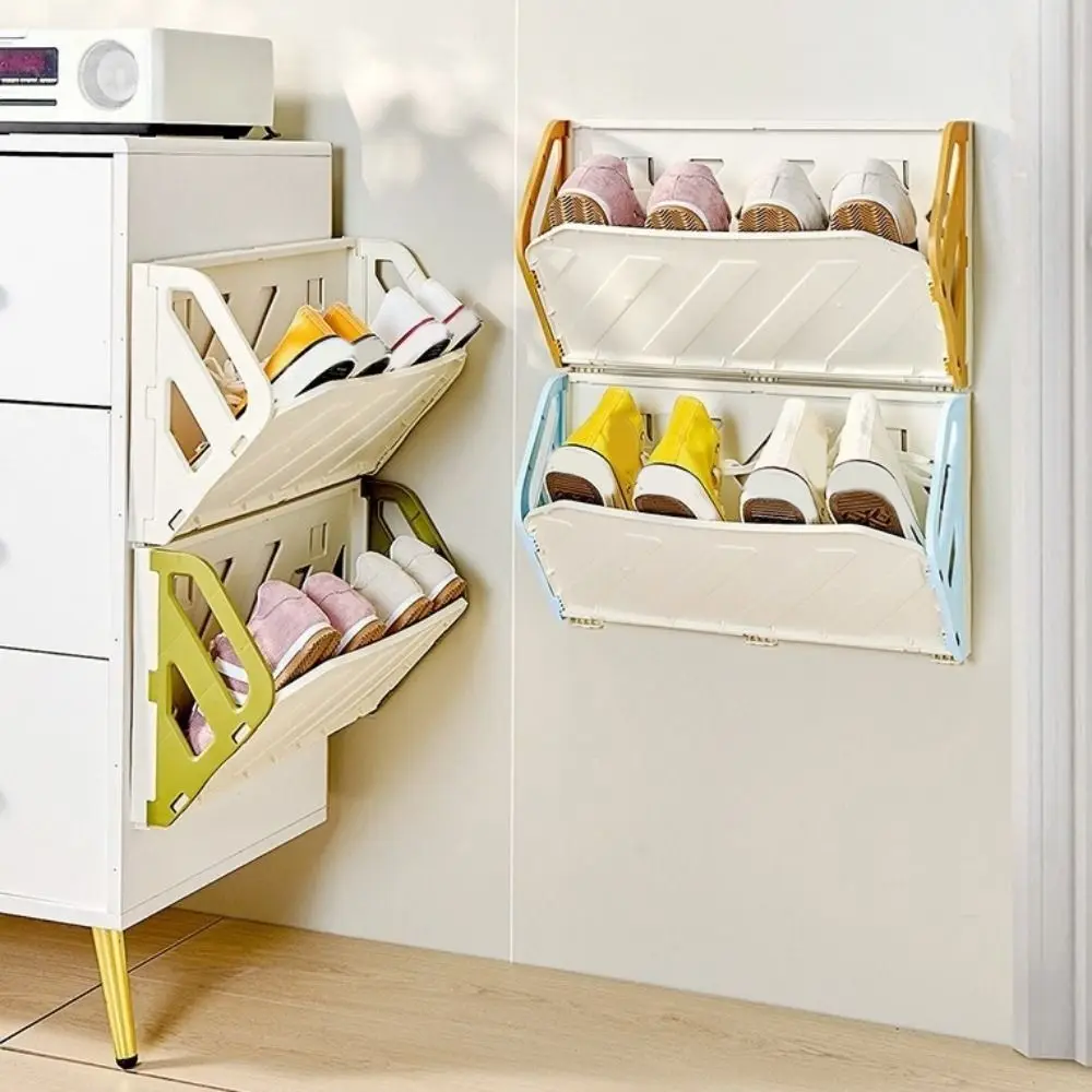 

Plastic Folding Shoe Rack Large Capacity No Punching Door Shoe Rack Space Saving Hidden Storage Shelf Small Space Solution