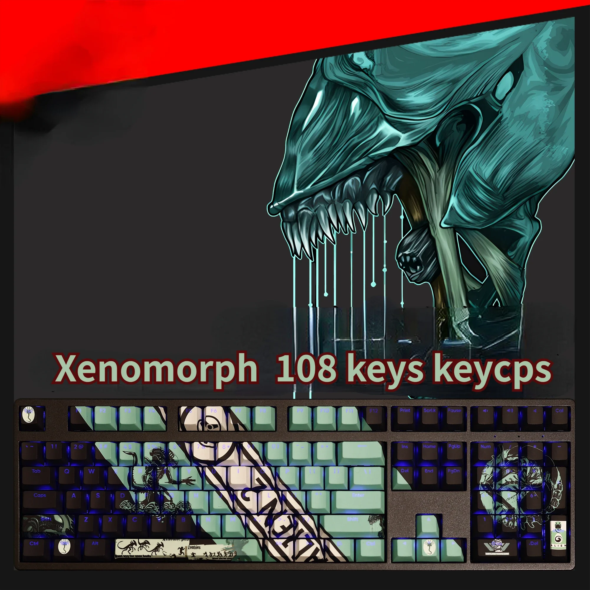 

Xenomorph Translucent PBT Keycap Iron Blood Warrior movie peripheral 108 keys compatible with mechanical keyboard 키캡