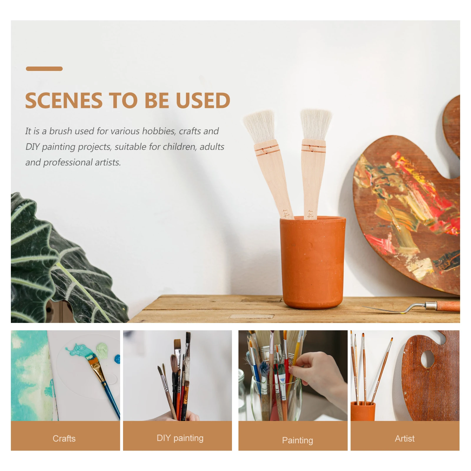 

2pcs Wooden Handle Paint Brush Durable Oil Painting Tool For Art Student Professional Artist Wall Drawing Supplies Portable