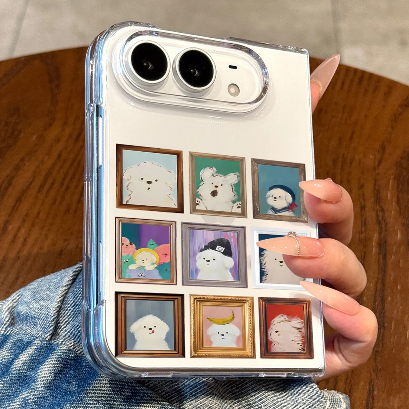 Transparent PC Phone Case for iPhone Duo, 4 Cute Cartoon Patterns, Cat Puppy Study Chef Pet Frame Printed Protective Cover