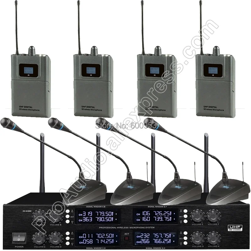 

MICWL UHF Регулируемая частота 4 зажима для ремня 4 настольная беспроводная цифровая конференц-микрофонная система на гибкой стойке