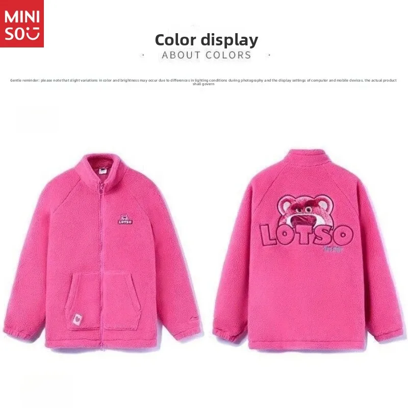 Giacca Disney Lotso Bear, cappotto Sherpa rosa caldo alla moda da donna |   Peluche ed elegante