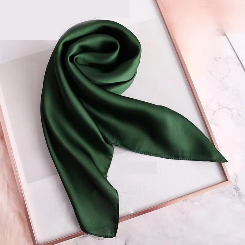 Luxury Solid Square Scarf For Women 60cm Satin Neck Hair Tie Band Bag Warp Soft Neckerchief Hijabs Head Female Foulard