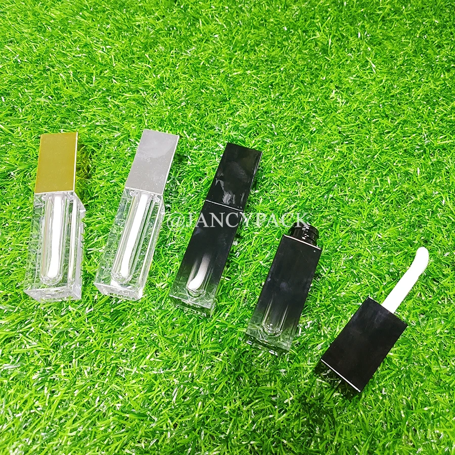 

5 мл Роскошная золотая квадратная бутылка для масла для губ, оптовая продажа, тюбик для блеска для губ, контейнер для блеска для губ, упаковка, большая кисть