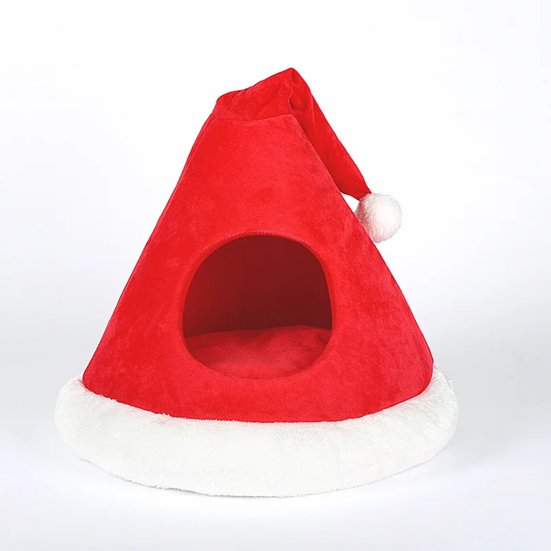 Lovely Christmas Hat Semi-enclosed Cat Nest  Keep Warm in Winter  Kennel All-season Pet Bed