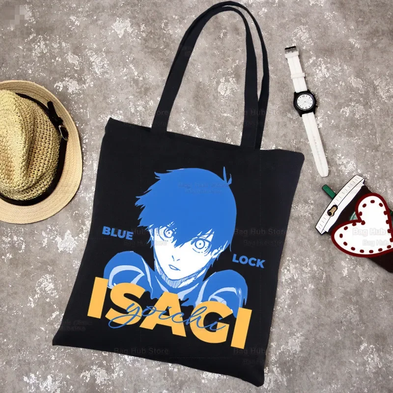 Blue Lock Isagi Yoichi Anime Handbags Cloth Canvas Tote Bag Shopping Travel Women Reusable Shoulder Shopper Bags Bolsas De Tela