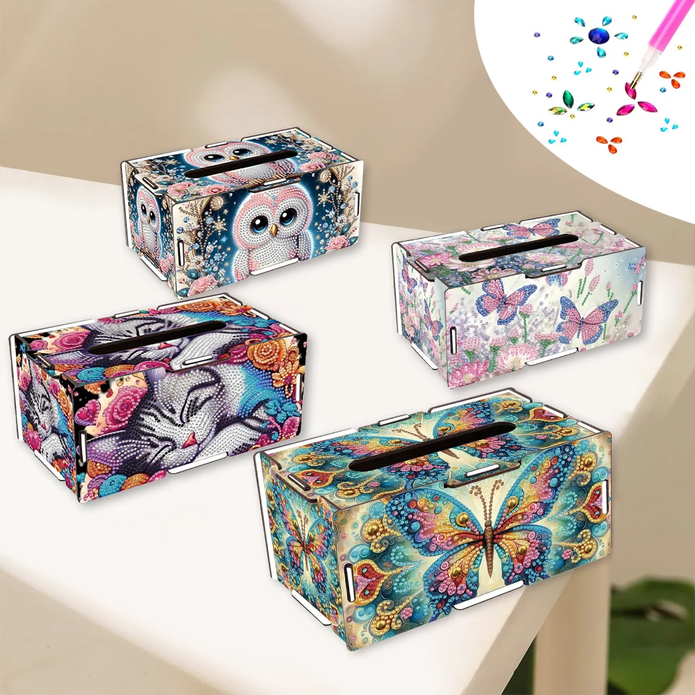 1 Piece Diamond Painting set, tissue box, animal Pattern, wooden Material, reusable, for Personal use or as a gift