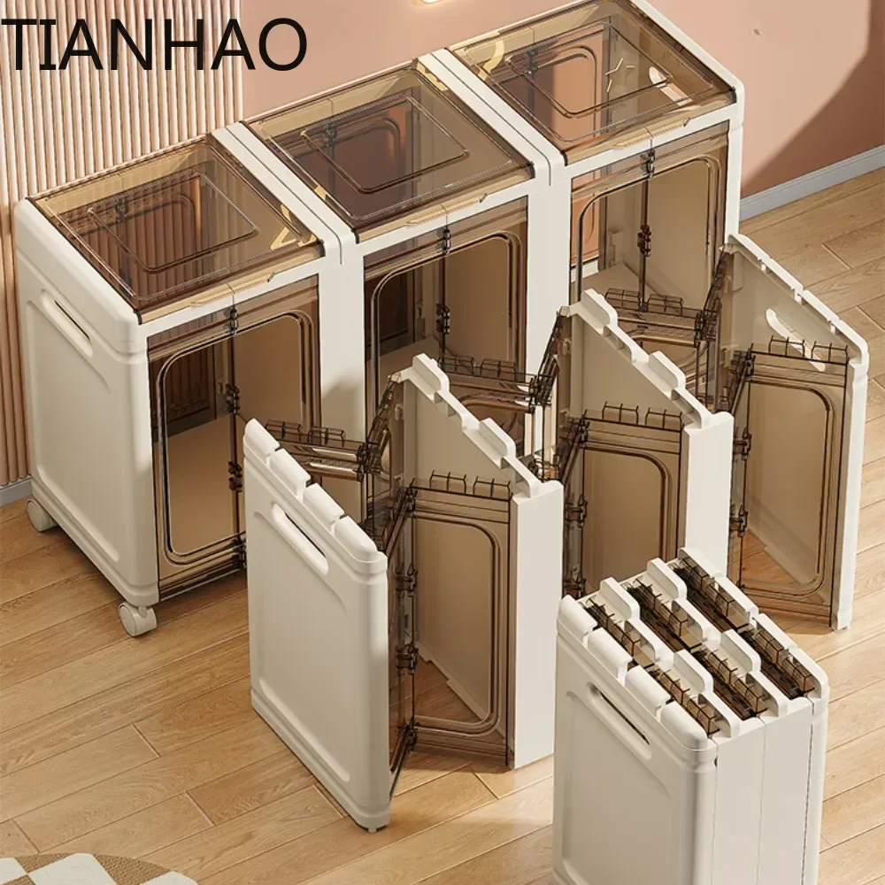 Large-capacity Storage Box Foldable Flip Cover Storage Cabinet with Wheels for Doll Children's Toy  Clothing Finishing Quilt