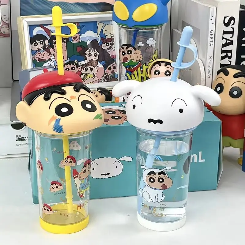 

New Kawaii Crayon Shin Chan Straw Cup Tritan Material Phooey Cup Quality Food Grade Convenient Leak Proof Kid Gifts