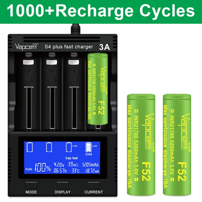 1-10pcs Original Vapcell 21700 F52 Battery 5200mah 15A 3.6V High Capacity INR 21700 Rechargeable Batteries Li-ion Cell