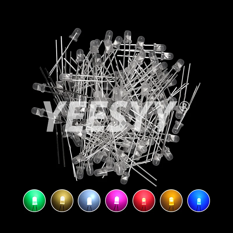 100PCS 3mm LED Diode F3 Assorted Kit Yellow Orange White Green Red Blue Pink Purple Warm White DIY Light Emitting Diode image 3