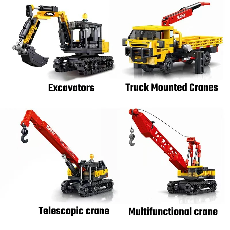 4in1 Rotary Drilling Rigs Building Blocks Kit City Construction Engineering Vehicle Excavator Crane Truck Bricks Kids Toys Gifts