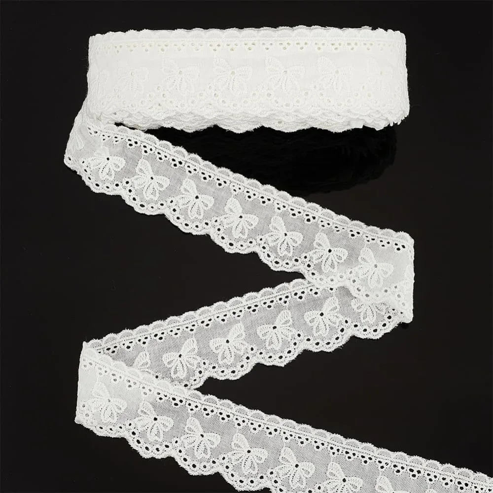 

15 Yards Bowknot Eyelet Lace Ribbon 1-5/8 inch Wide White Cotton Bowknot Ruffle Lace Trim White Cotton Eyelet Embroidery