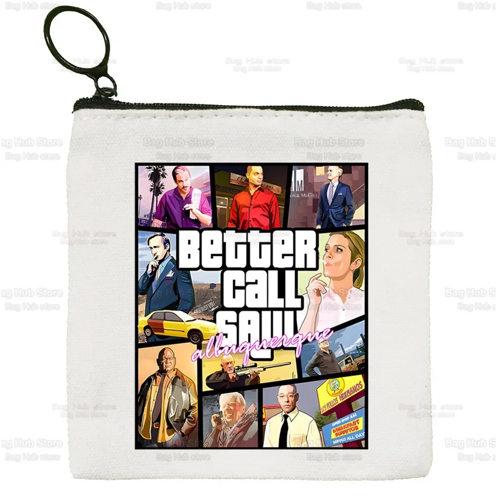 Better Call Saul Breaking Canvas Coin Purse Canvas Bag Small Square Bag Key Bag Storage Bag Card Bag Cartoon Coin Bag