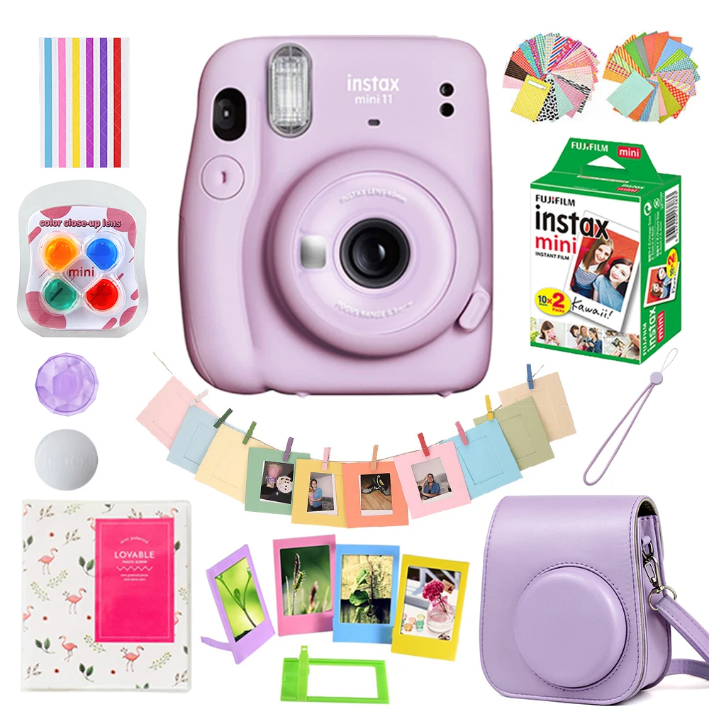 Original Fujifilm Instax Mini 11 Instant Camera With 20 Sheets Mini Film Paper Camera Shoulder Strap Bag Accessories Bundle Kit