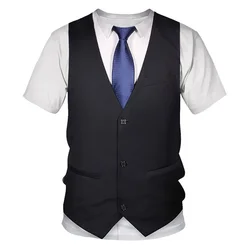 3D Printed Funny Fake Suit T Shirt Men's Tuxedo Tie Pattern Tops Summer Harajuku Loose T-Shirts Short Sleeves Round Neck Tees