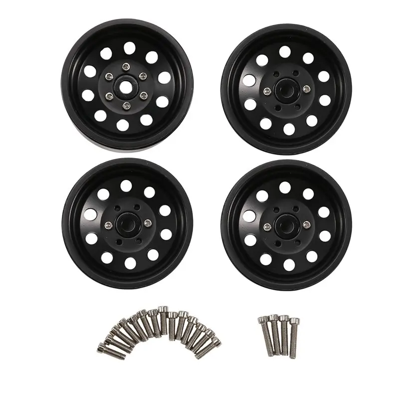 AS96-4Pcs RC Crawler Zinc Alloy 10 Small Round Hole 1.9 Inch Beadlock Wheel Rim For 1/10 RC Crawler Accessories DRM130B
