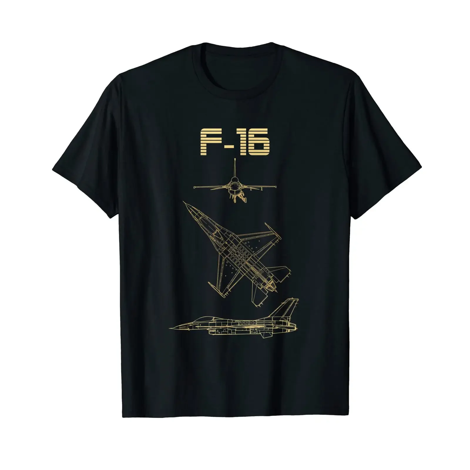 F 16 Kampfflugzeug Warbird Bauplan Schematische Zeichnung T-Shirt schwarz Vintage gewaschen bequem atmungsaktiv vielseitig Herren