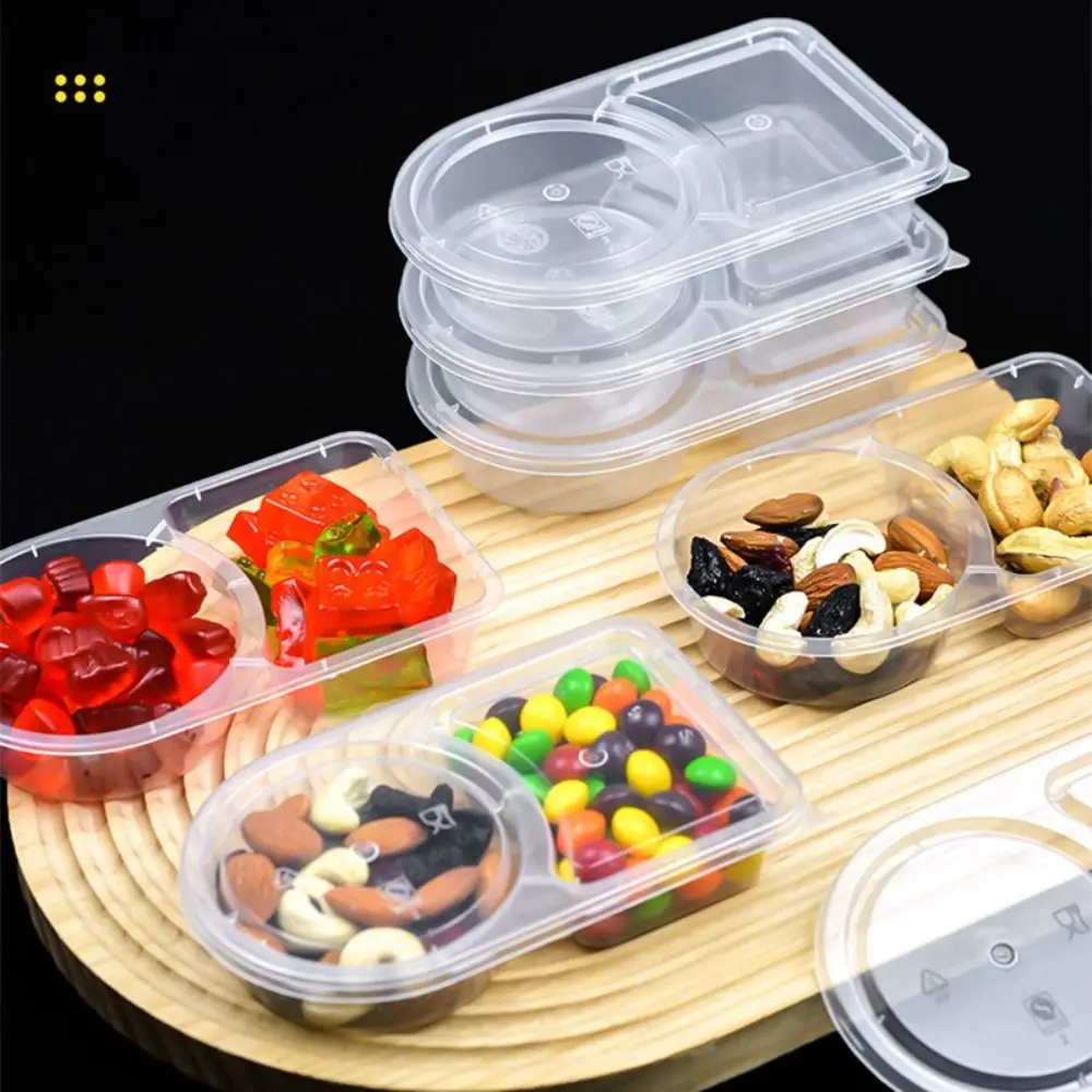 

Leak-proof High Quality Plastic Sauce Pot Clear Double Lattice Sauce Saucer with Lids Condiment Container School Office