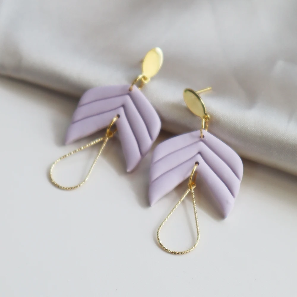 Geometry Leaf Pendant Earrings For Women Girls Simple Fashion Metal Drop Earring Polymer Clay Handmade Dangle Earrings Accessory