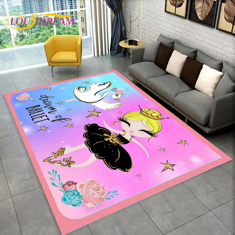 Cute Ballet Girl Ballerina Cartoon Area Rug,Carpet for Home Living Room Bedroom Sofa Doormat Decor,kids Play Non-slip Floor Mat