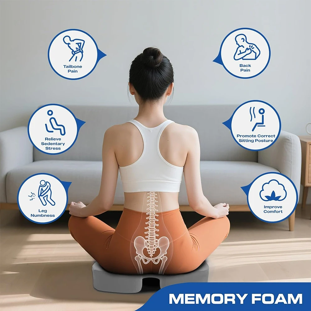 وسادة مقعد من إسفنج الذاكرة، وسادة كرسي المكتب، عرق النسا عظم الذنب لتخفيف آلام أسفل الظهر وسادة مؤخرة لتقويم العظام للجلوس الطويل