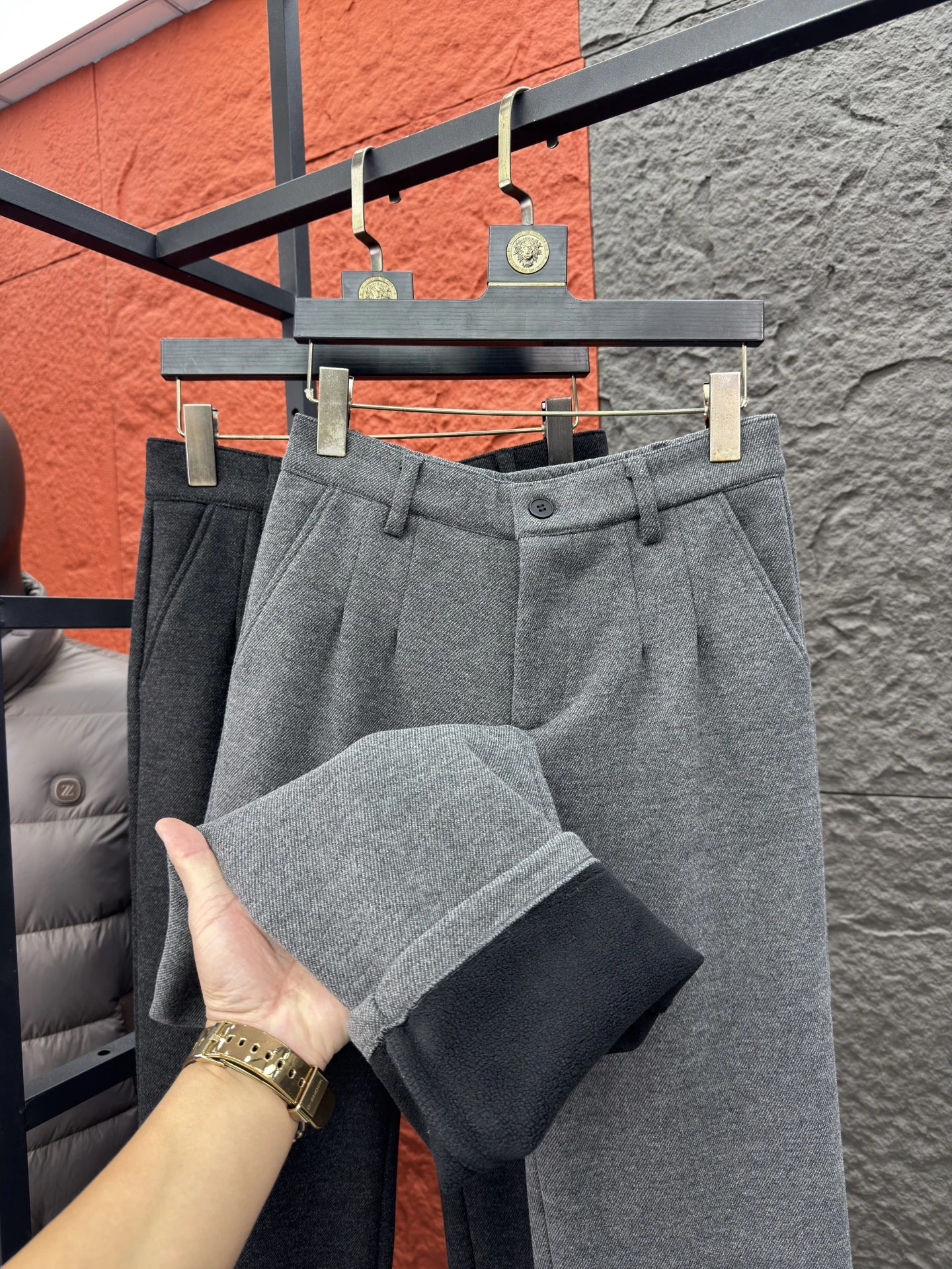 

High-End Men's Wool Thiened Tweed Pants Comfortable Warm Straight Leg Casual Pants Autumn Winter Pure Color Fce Lined